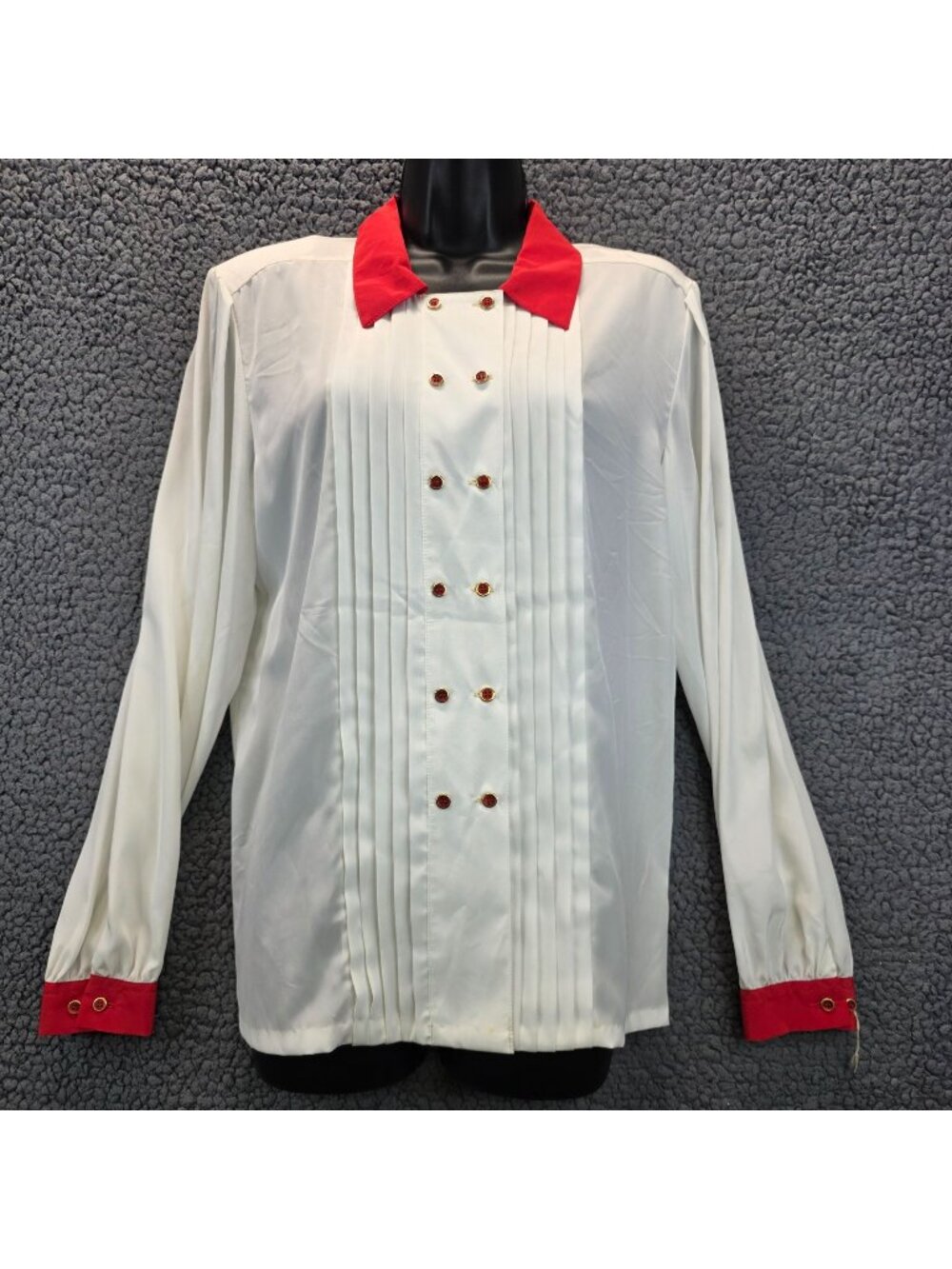 Vintage Gailored Button Up Blouse 14 White USA Pleated 80s 90s Academia Preppy